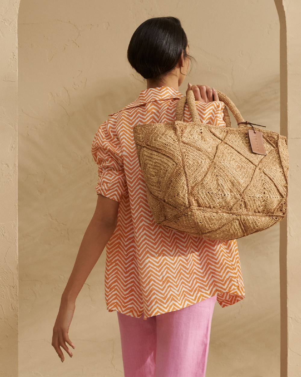 Manebí Raffia Crochet Sunset Bag Large - Tan Soddisfazione Garantita