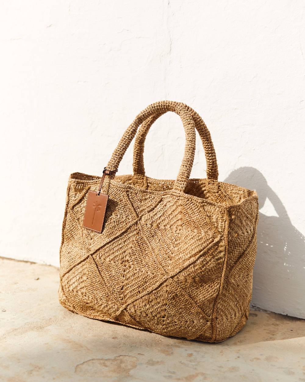 Manebí Raffia Crochet Sunset Bag Large - Tan Soddisfazione Garantita
