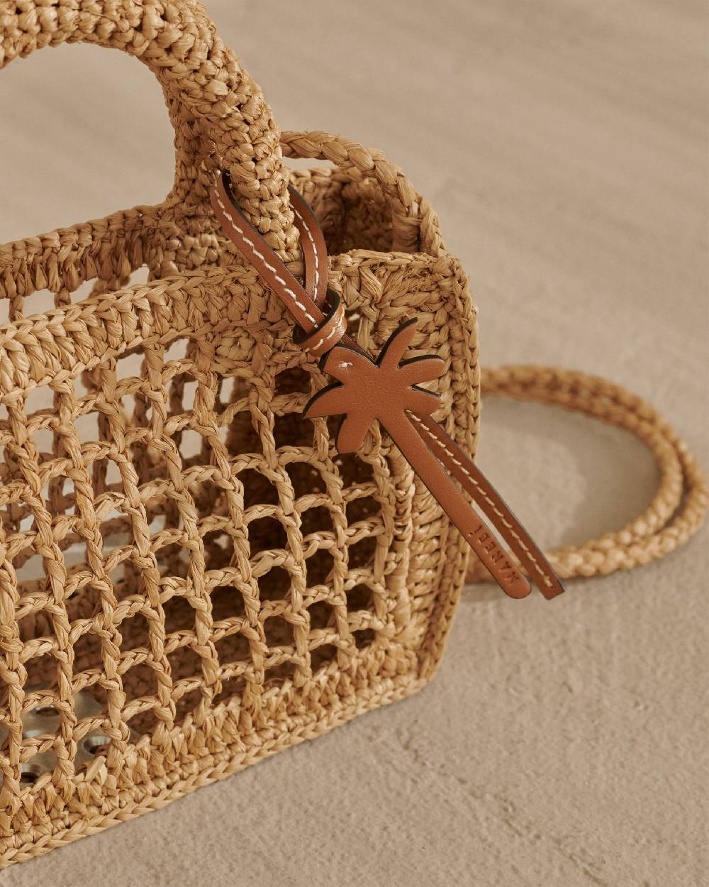 Manebí Natural Raffia Sunset|Bag Mini Net - Palm Leather Tag Tan Qualità Garantita