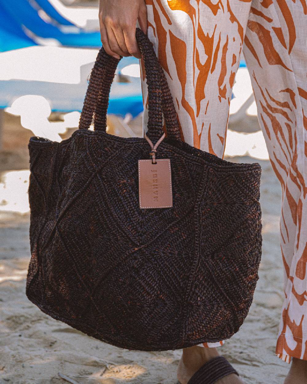 Manebí Raffia Crochet Sunset Bag Large - Chocolate Acquista Ora