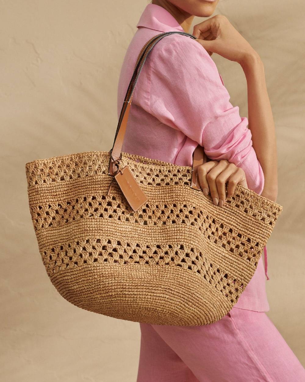 Manebí Weaving Raffia \u0026 Leather Basket Bag - Leather Tag Shopping Online