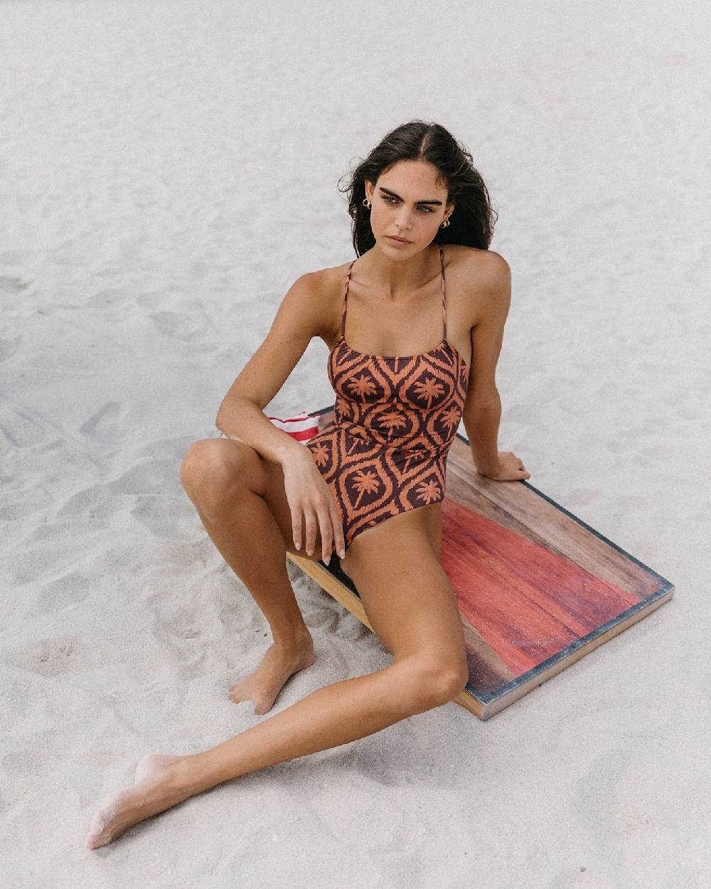 Manebí Printed Cut-out One Piece - Soft Touch Cocoa \u0026 Orange Rust Maxi Ikat Palm Vendite Flash