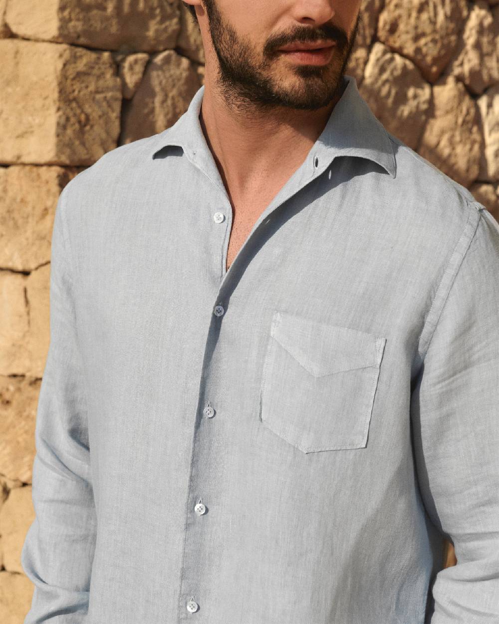 Manebí Washed Linen Panama Shirt - Grey Blue Outlet