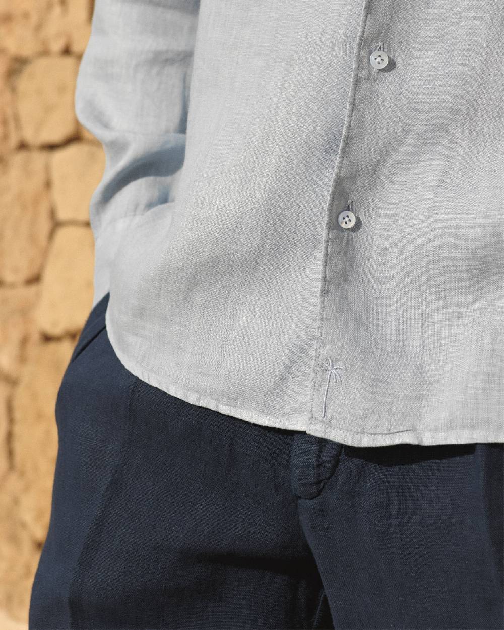 Manebí Washed Linen Panama Shirt - Grey Blue Outlet