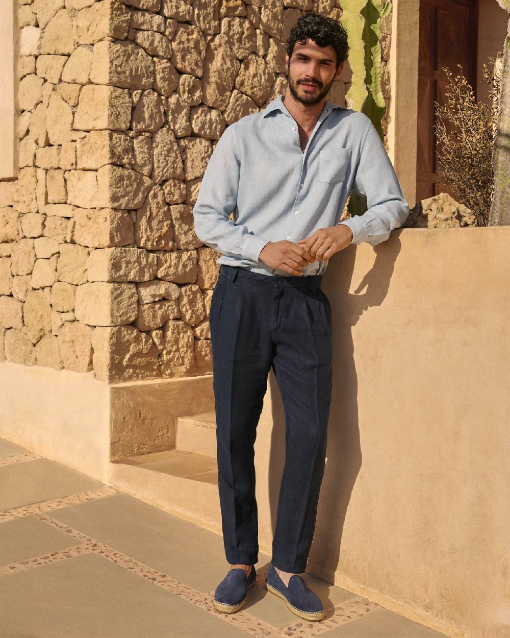 Manebí Irish Linen Savana Trousers - Night Blue In Vendita
