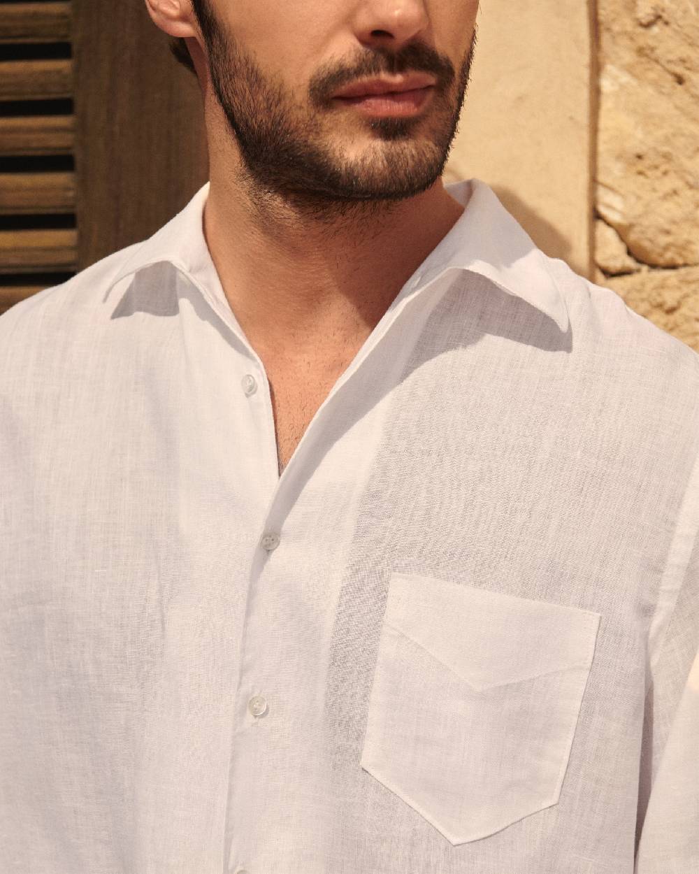Manebí Linen Panama Shirt - Embroidered Palm White Offerte