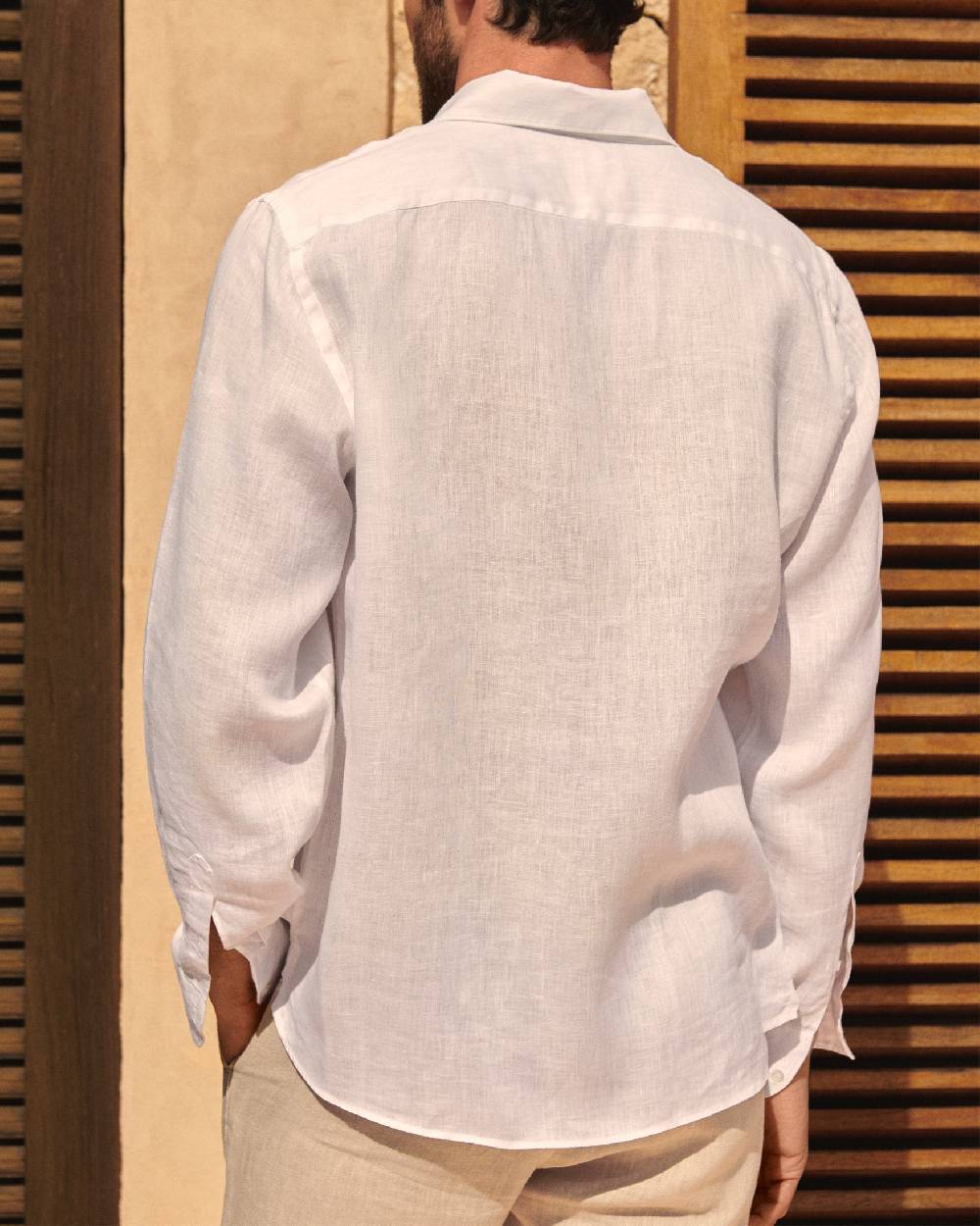 Manebí Linen Panama Shirt - Embroidered Palm White Offerte