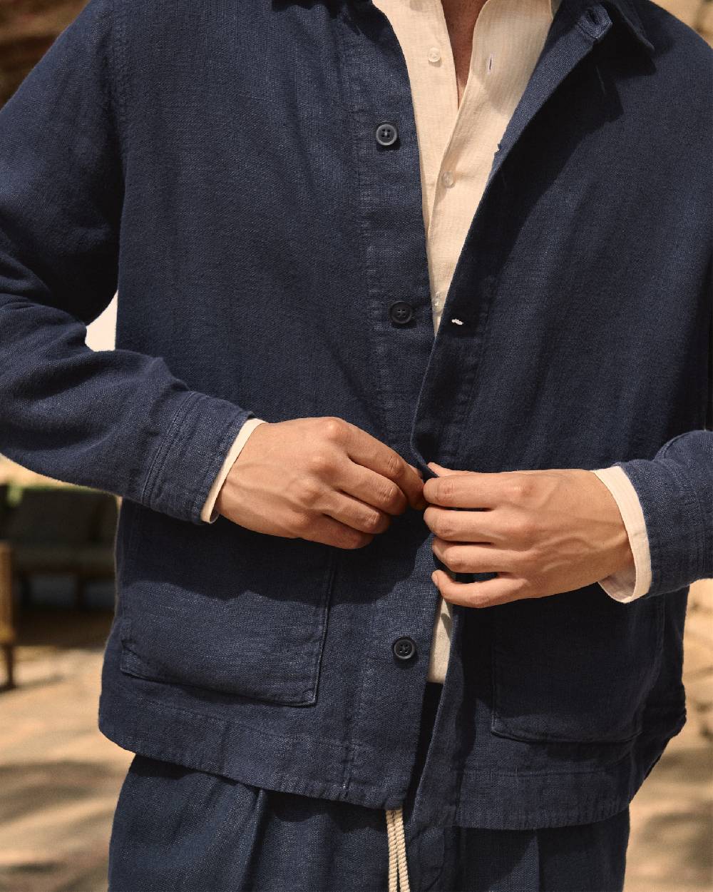 Manebí Linen Sahara Over Jacket - Night Blue Vendita Calda