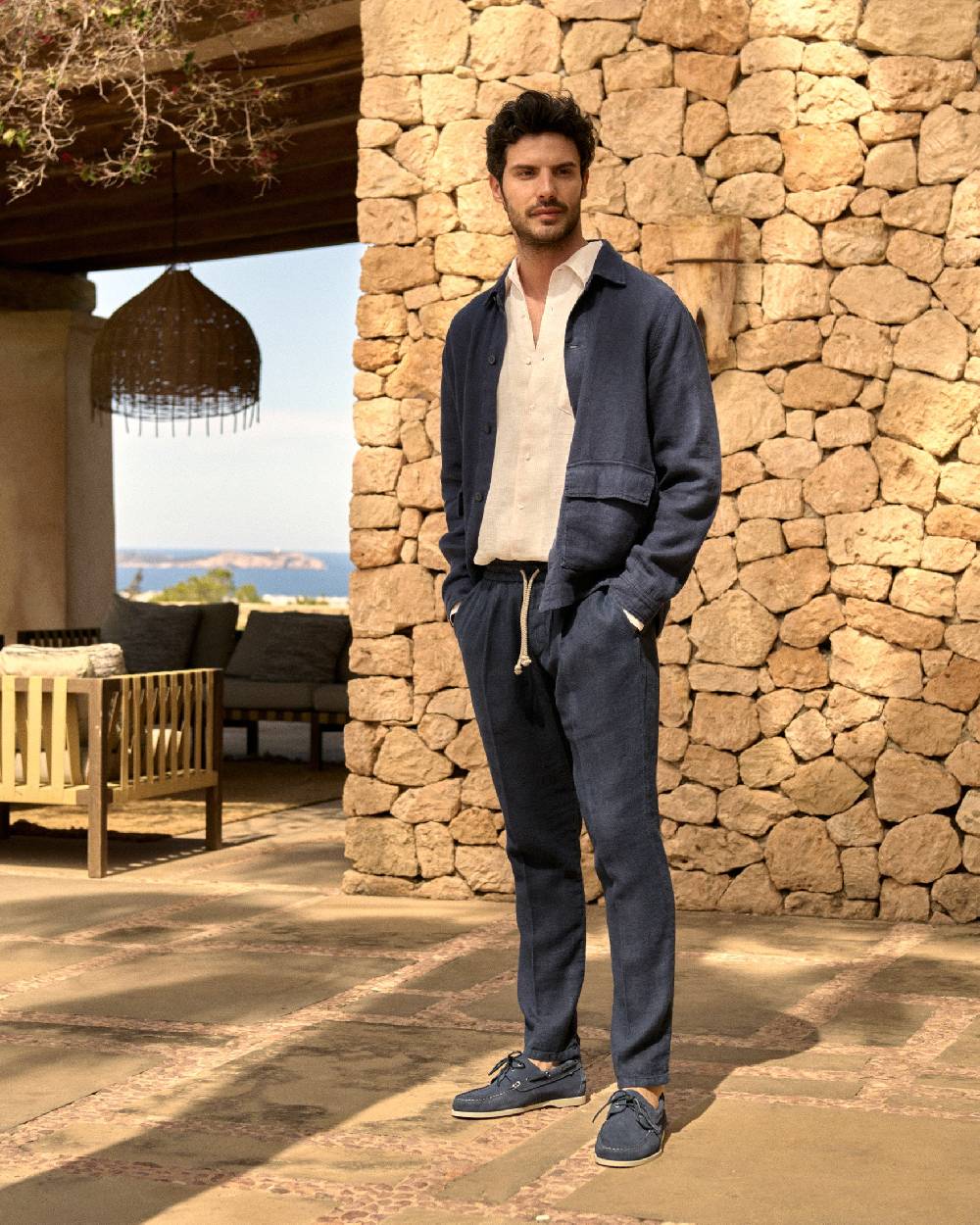 Manebí Linen Sahara Over Jacket - Night Blue Vendita Calda