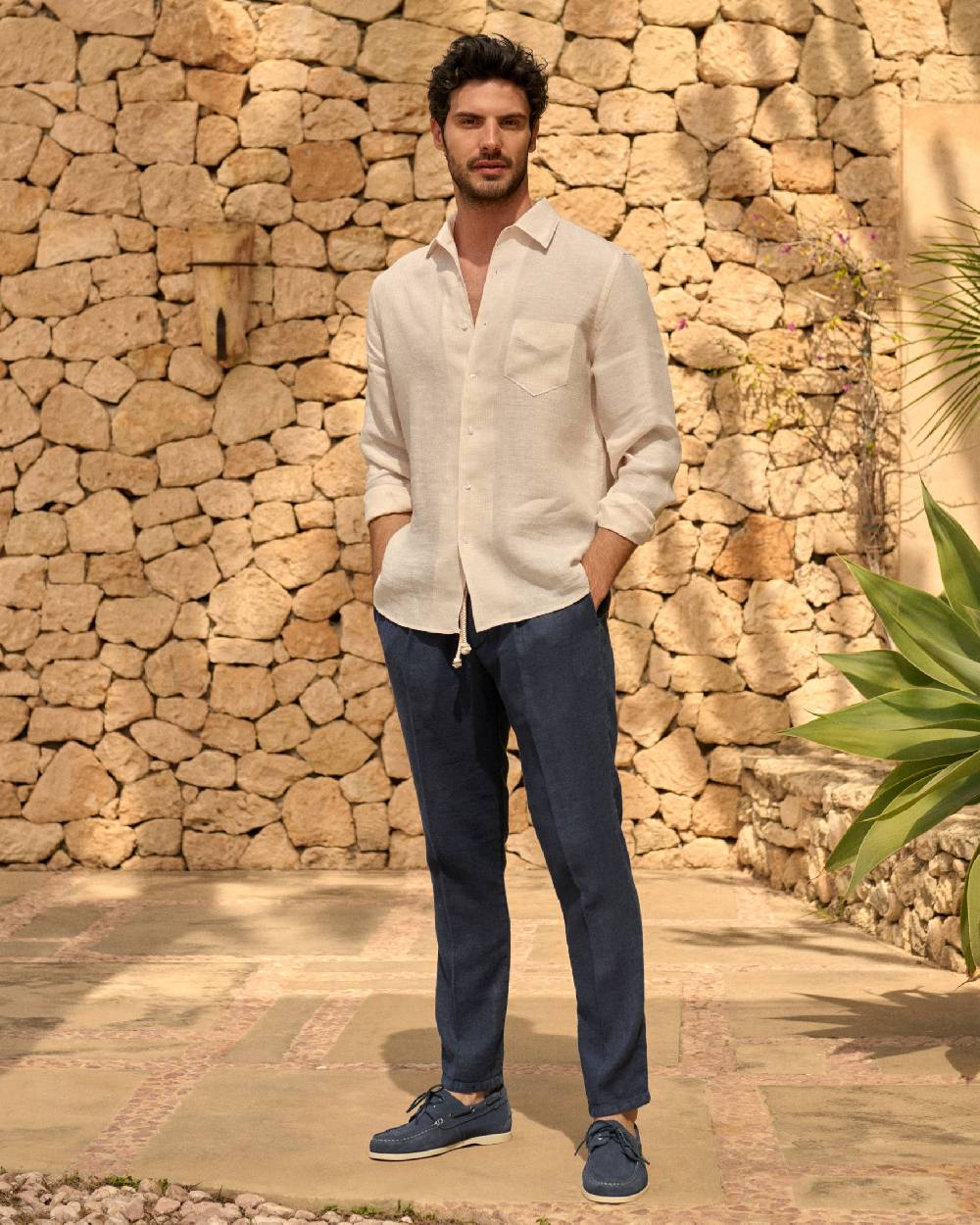 Manebí Woven Linen Santa Barbara Trousers - Night Blue Vendita Economica