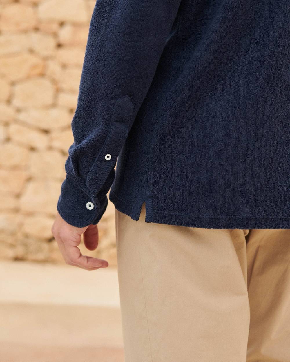 Manebí Organic Terry Cotton|Antonello Polo Shirt - Long Sleeves Navy Saldi Di Fabbrica