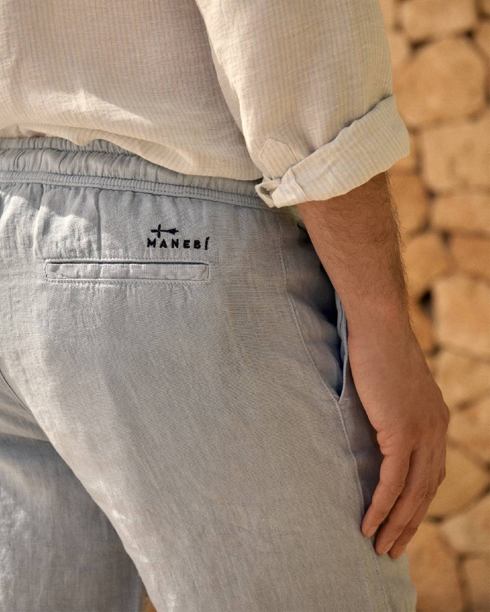 Manebí Washed Linen Malibu Shorts - Grey Blu Vendite Flash