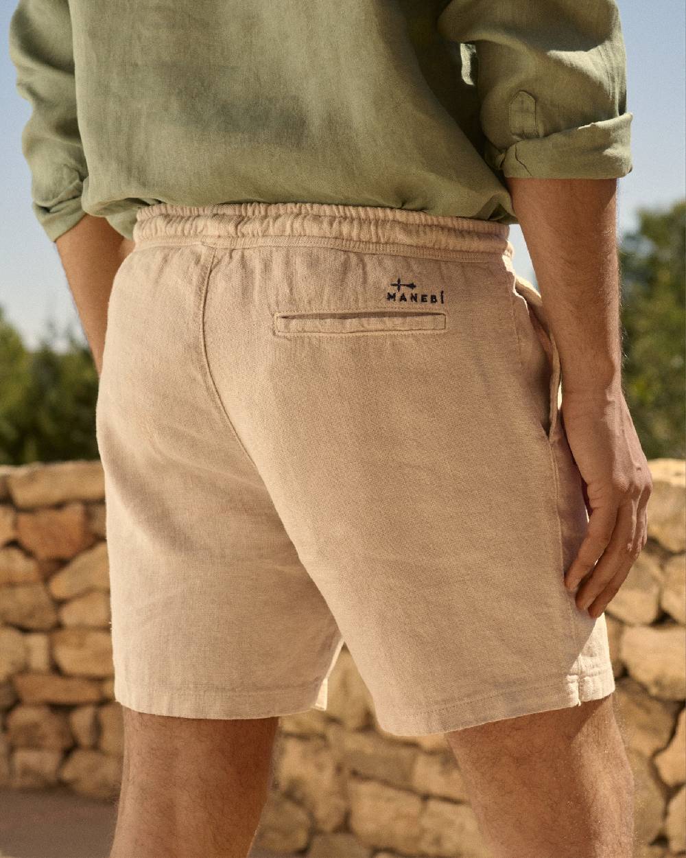 Manebí Woven Linen Malibu Shorts - Kaki Beige Negozio