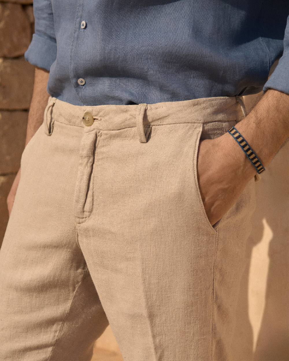 Manebí Woven Linen Milano Trousers - Kaki Beige Nuova