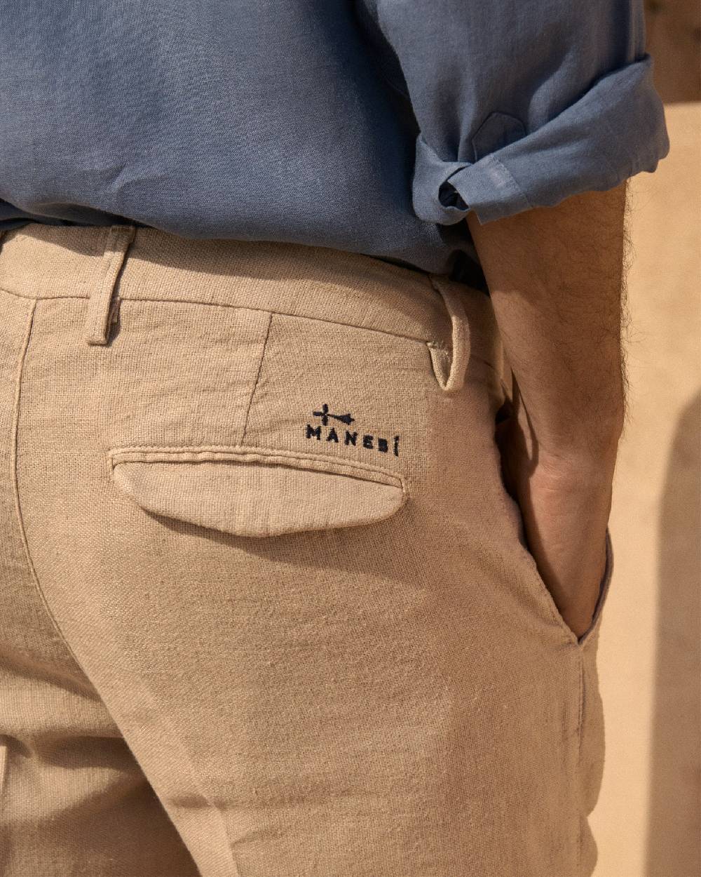 Manebí Woven Linen Milano Trousers - Kaki Beige Nuova