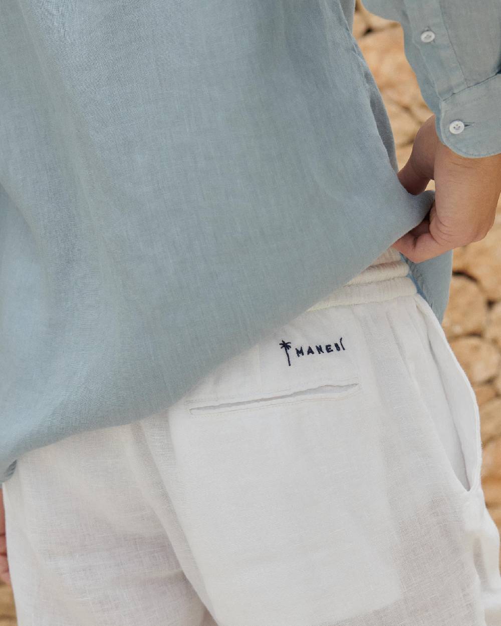Manebí Washed Linen Venice Trousers - Embroidered Logo White 2025