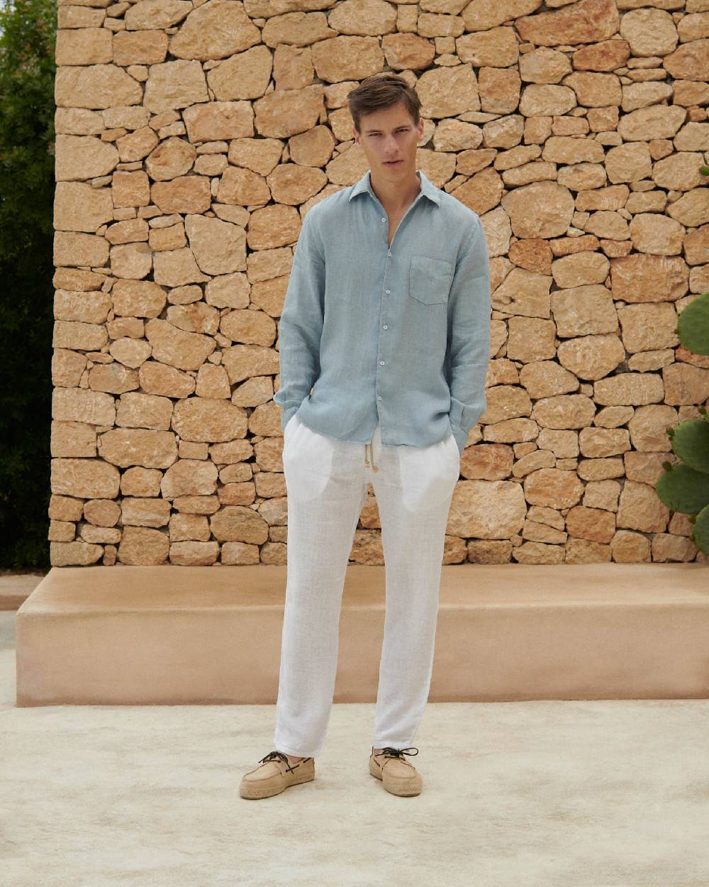 Manebí Washed Linen Venice Trousers - Embroidered Logo White 2025