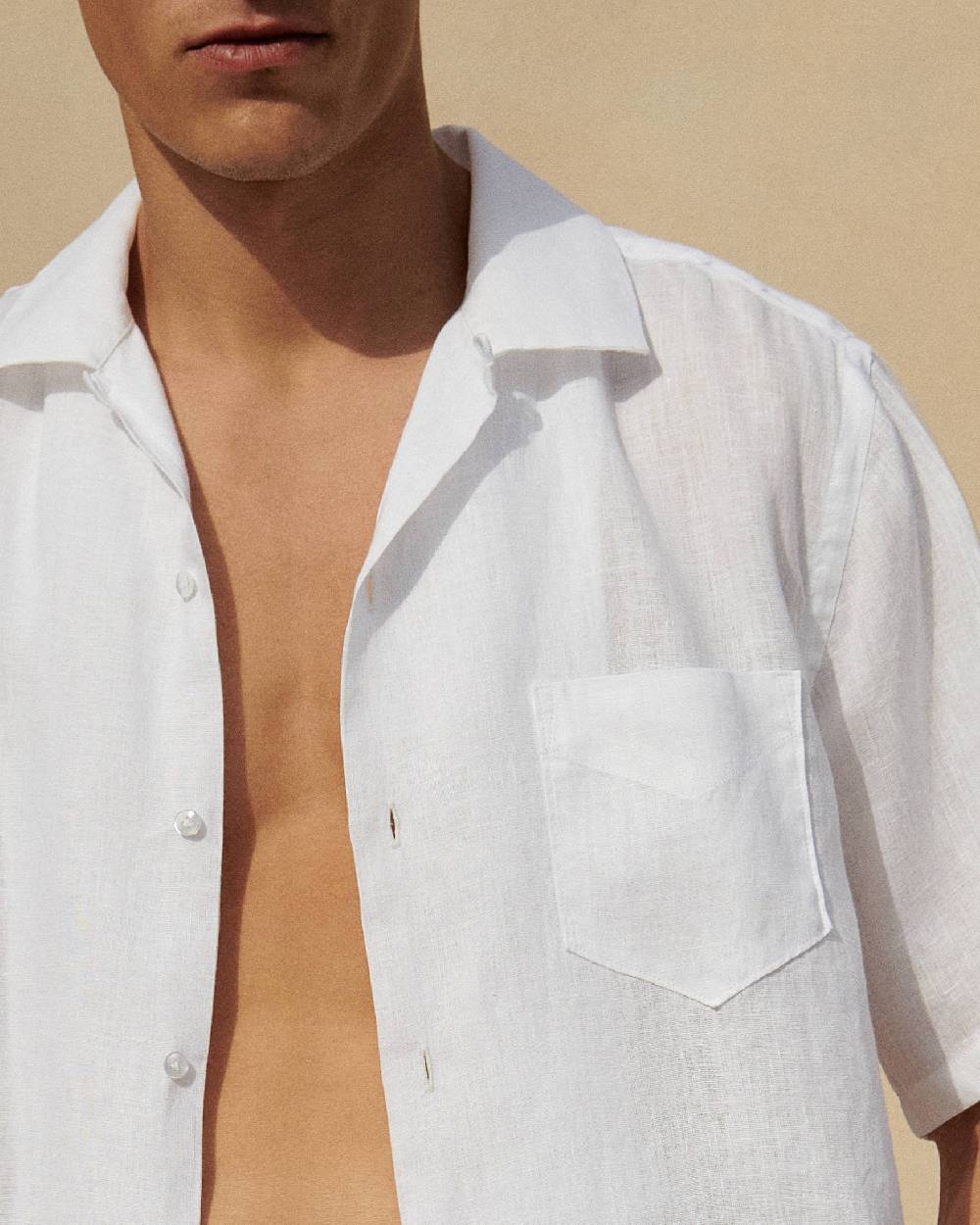 Manebí Havana Bowling Linen Shirt - White Vendita
