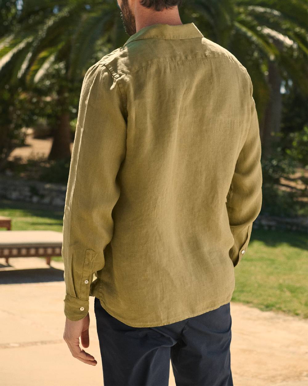 Manebí Linen Panama Shirt - Embroidered Palm Kaki Green Spedizione Gratuita