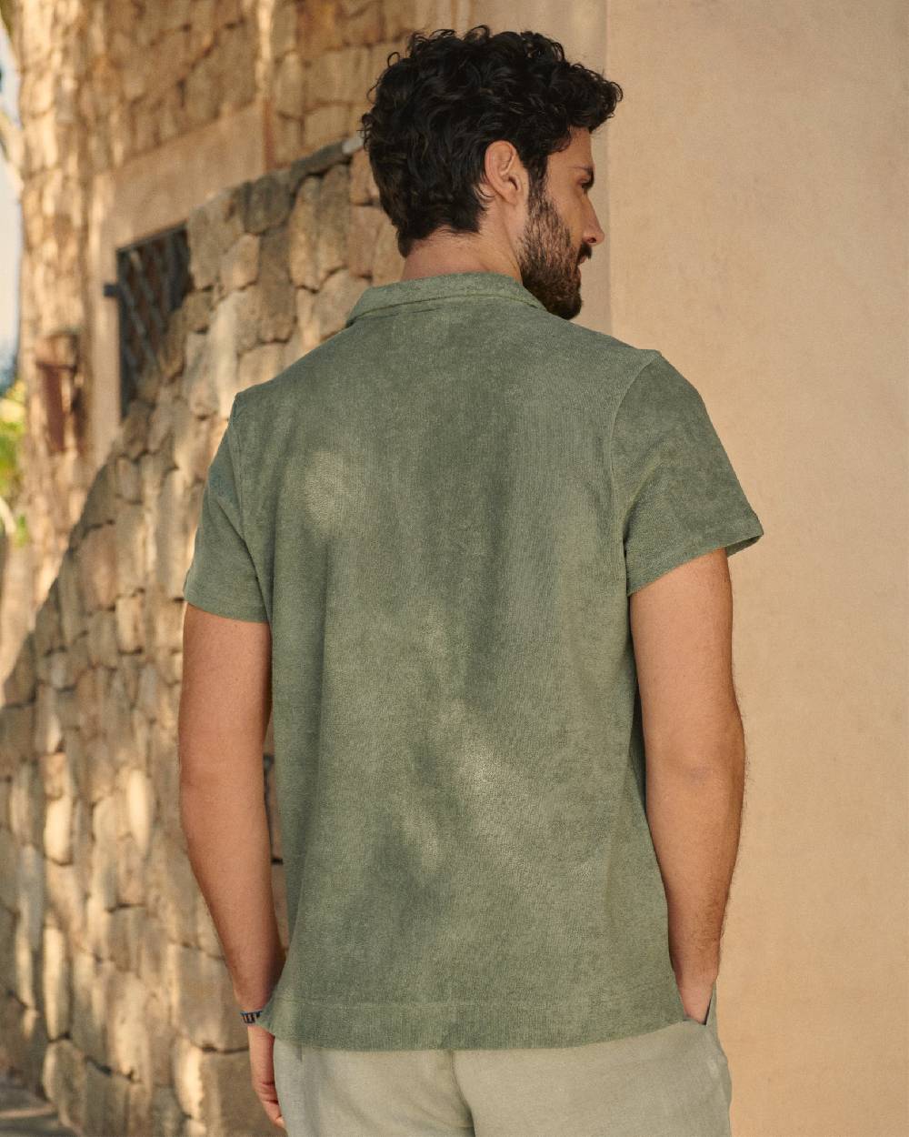 Manebí Terry Cotton Olive Polo Shirt - Made in Portugal Kaki Terry Cotton Negozi Online