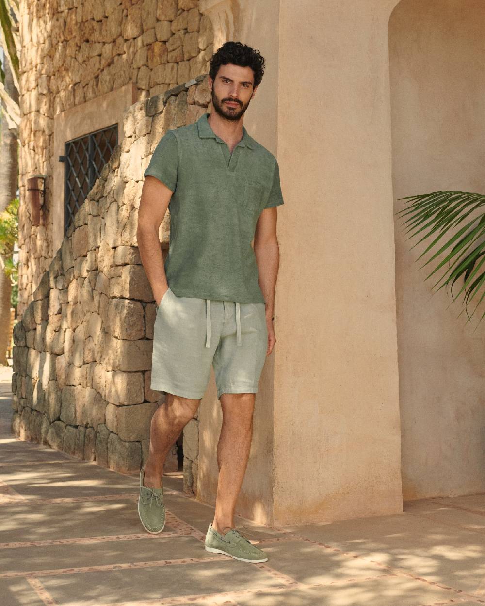 Manebí Terry Cotton Olive Polo Shirt - Made in Portugal Kaki Terry Cotton Negozi Online