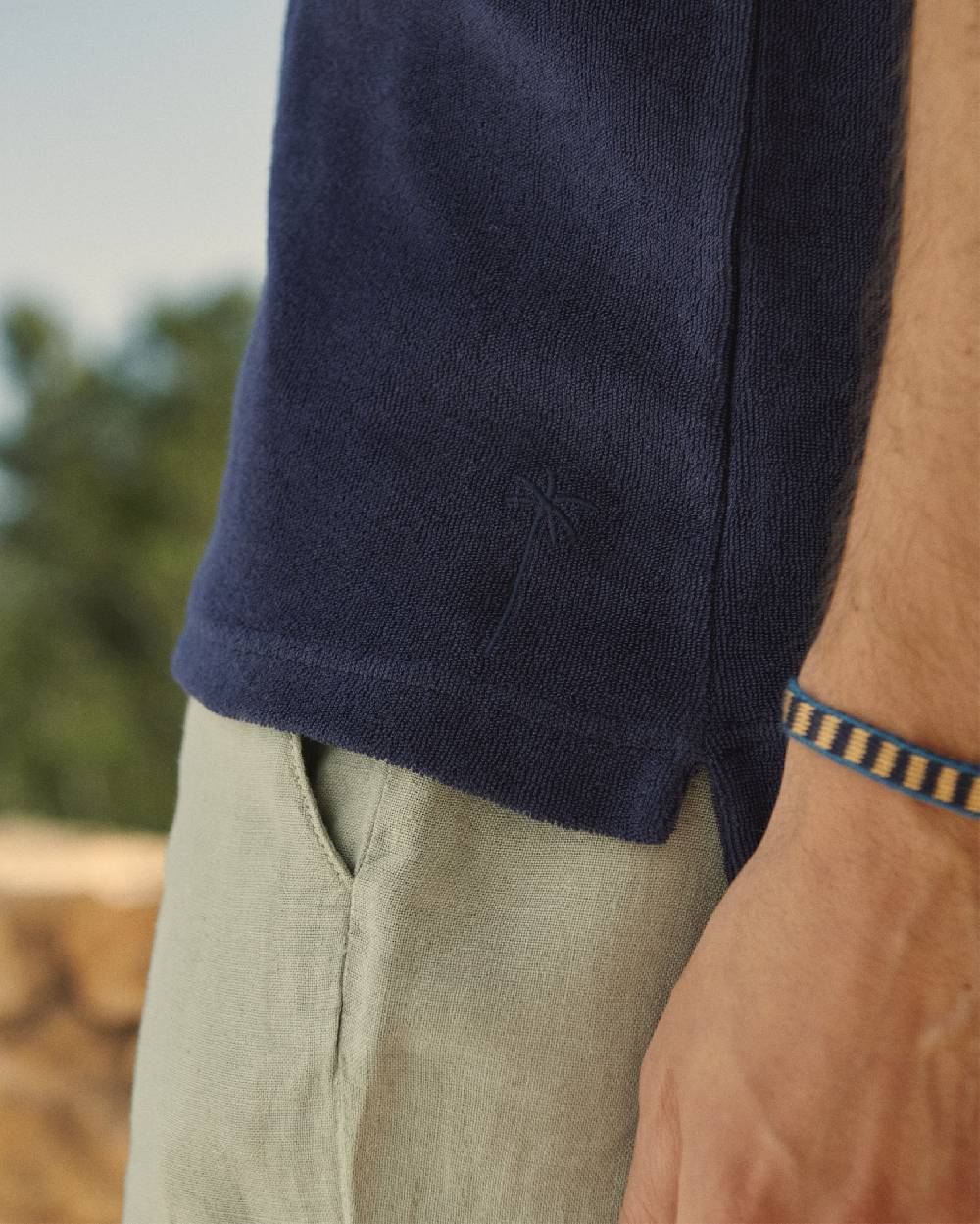Manebí Organic Terry Cotton Olive Polo Shirt - Navy Acquista Ora