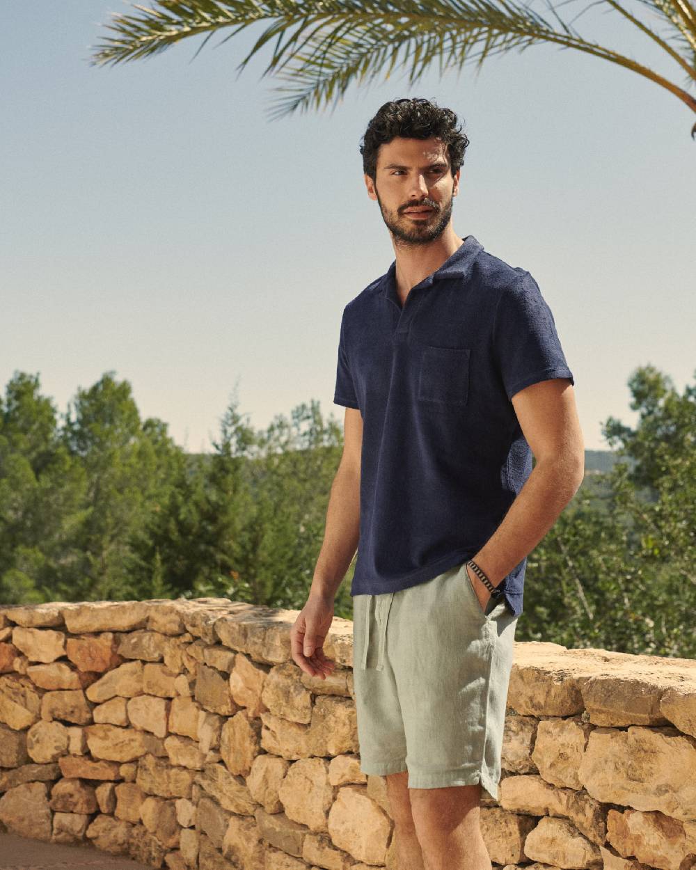 Manebí Organic Terry Cotton Olive Polo Shirt - Navy Acquista Ora