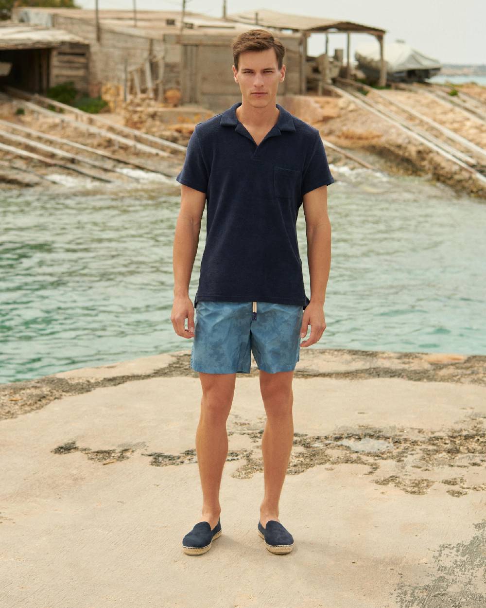 Manebí Organic Terry Cotton Olive Polo Shirt - Navy Acquista Ora