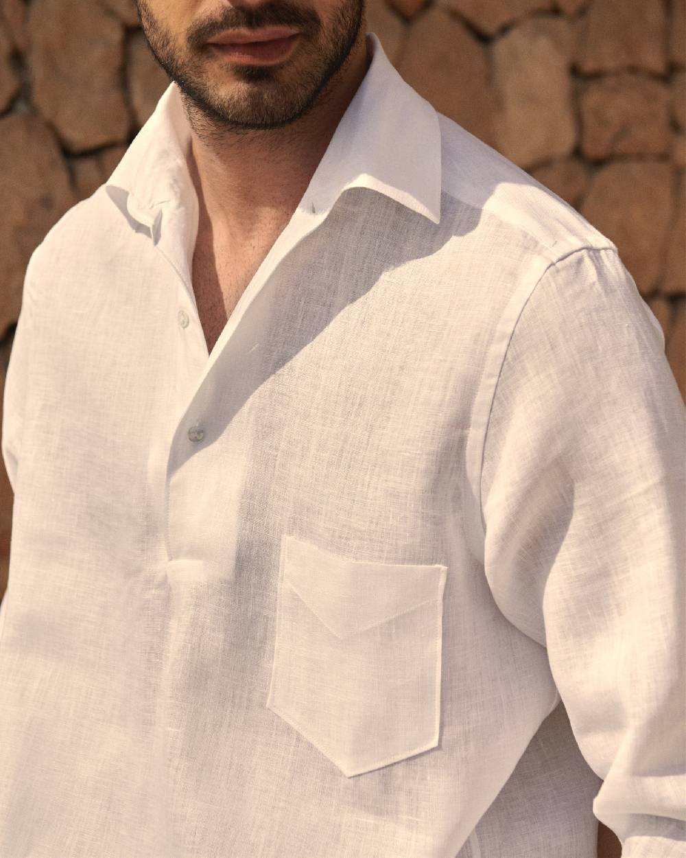 Manebí Linen Nassau Polo Shirt - Embroidered Palm Off White Fino Al -60%
