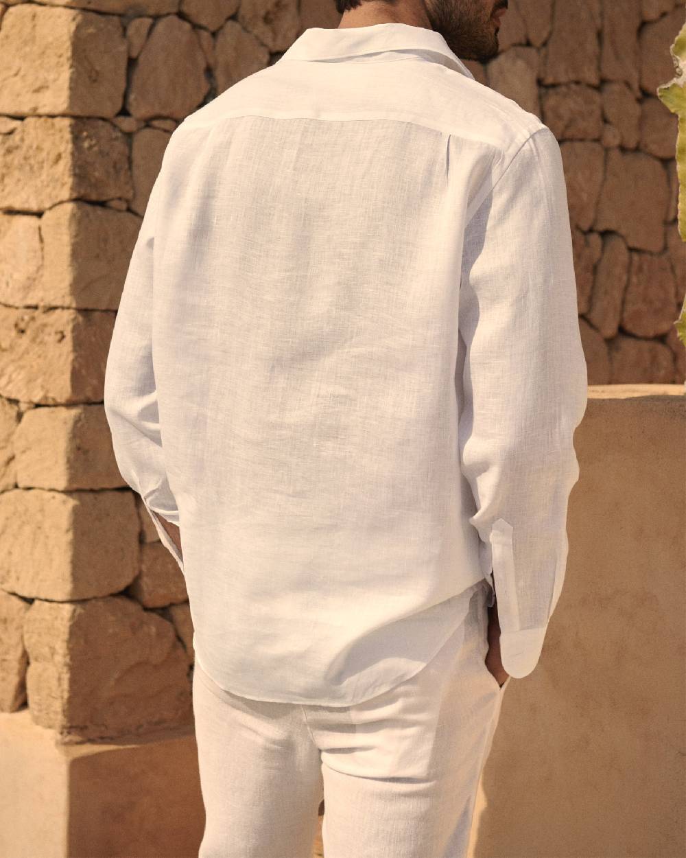 Manebí Linen Nassau Polo Shirt - Embroidered Palm Off White Fino Al -60%