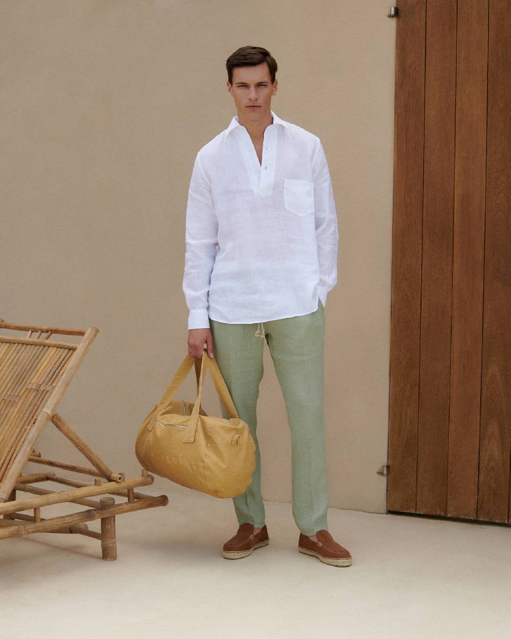 Manebí Linen Nassau Polo Shirt - Embroidered Palm Off White Fino Al -60%
