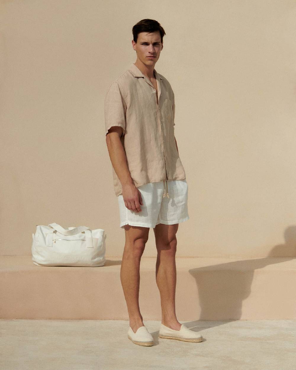 Manebí Washed Linen Havana|Camp-Collar Shirt - Sand Shopping Online