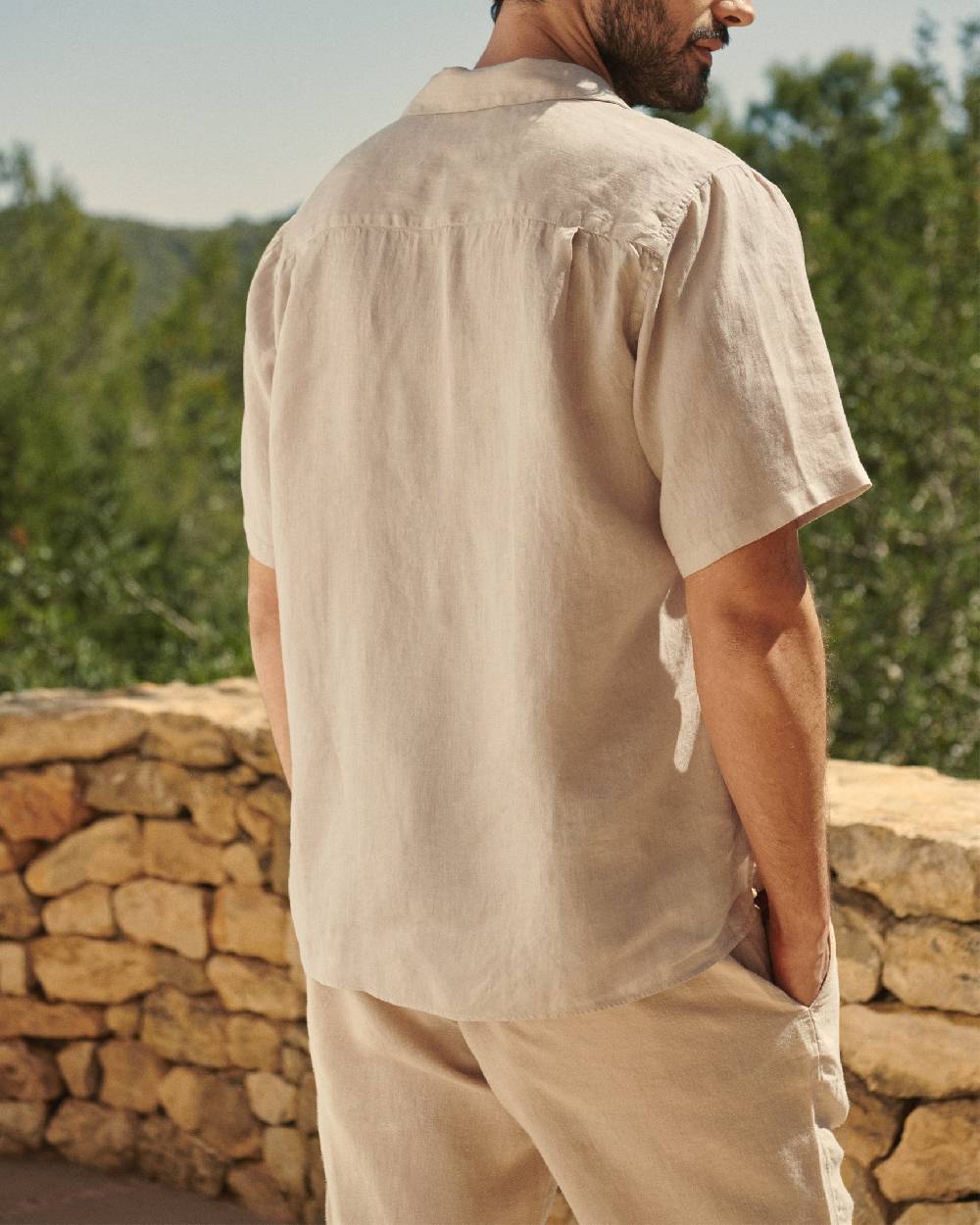 Manebí Washed Linen Havana|Camp-Collar Shirt - Sand Shopping Online