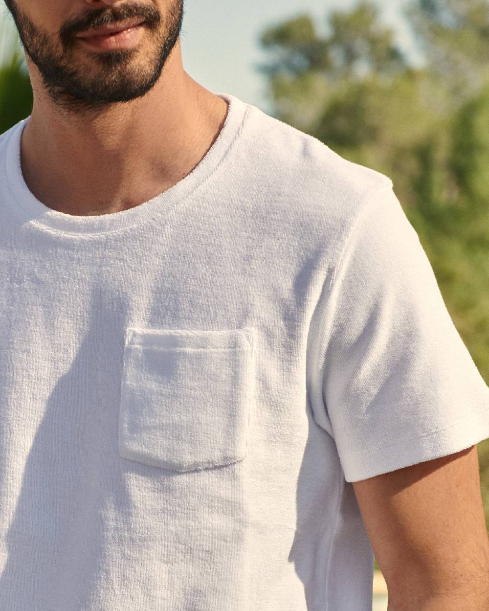 Manebí Organic Terry Cotton Emilio T-Shirt - Embroidered Palm White Affare Del Giorno