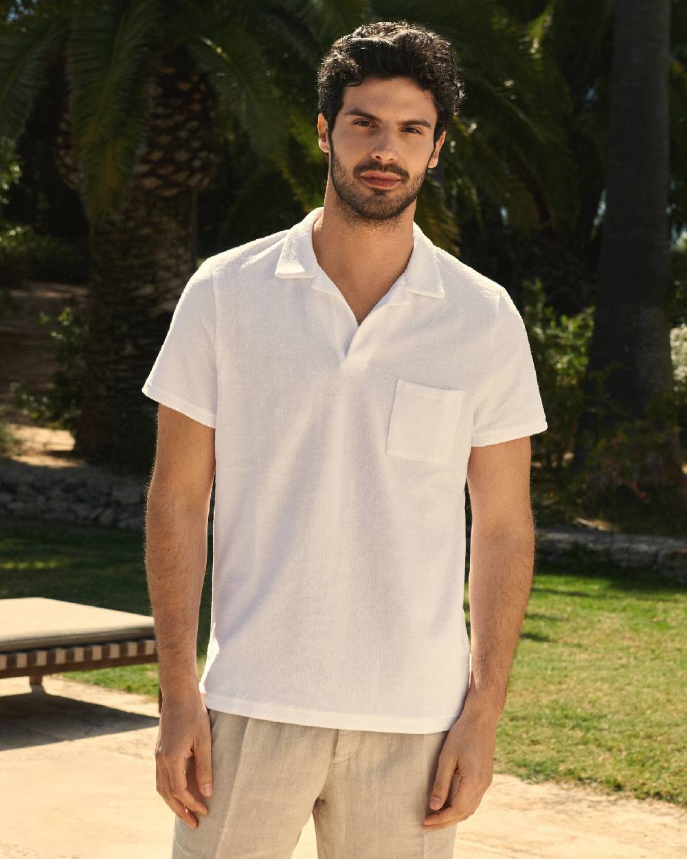 Manebí Organic Terry Cotton Olive Polo Shirt - Short Sleeves White Sottocosto