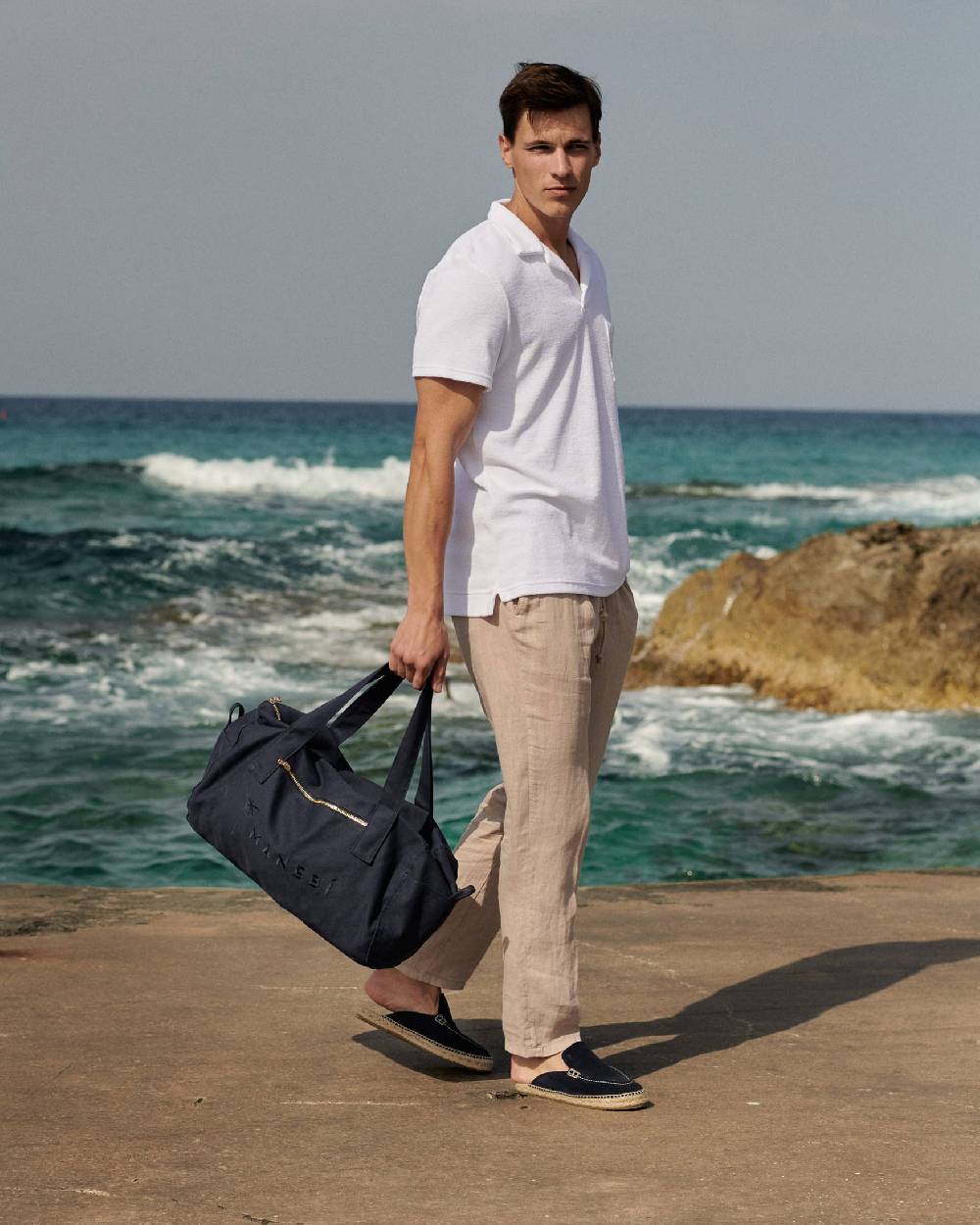 Manebí Organic Terry Cotton Olive Polo Shirt - Short Sleeves White Sottocosto
