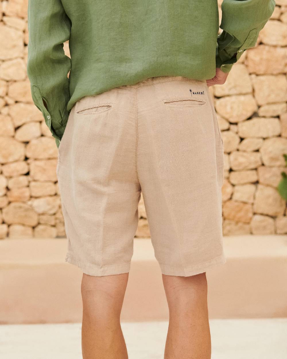 Manebí Positano Shorts - Washed Linen - Kaki Beige Convenienza