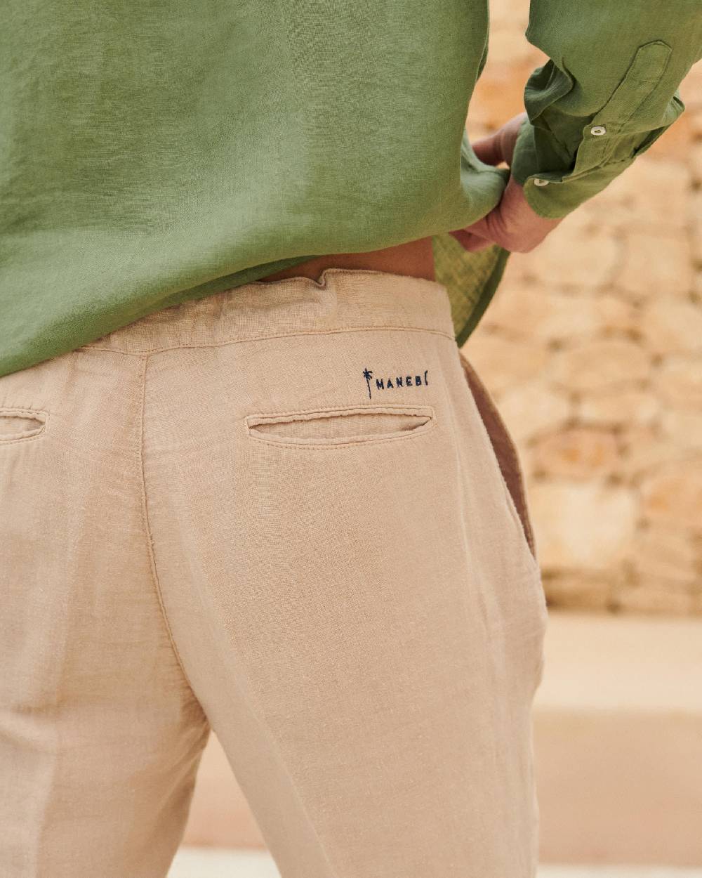 Manebí Positano Shorts - Washed Linen - Kaki Beige Convenienza