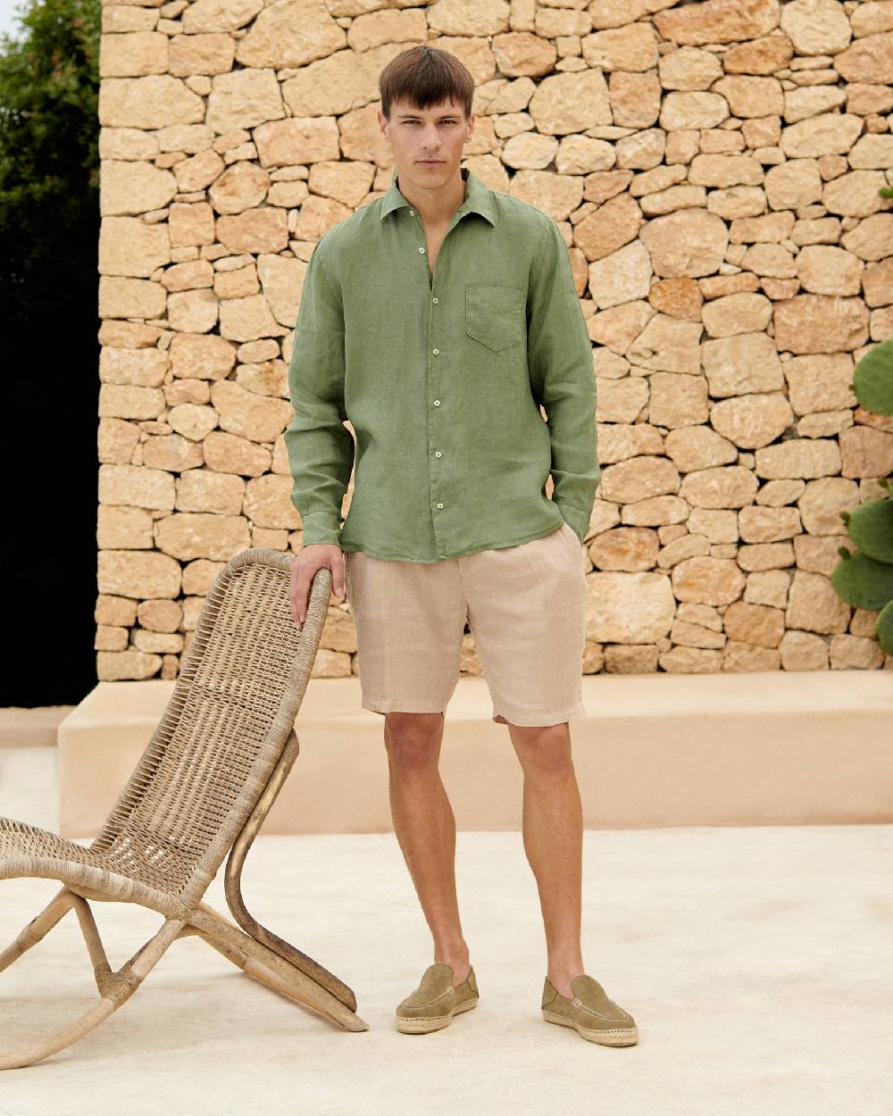 Manebí Positano Shorts - Washed Linen - Kaki Beige Convenienza