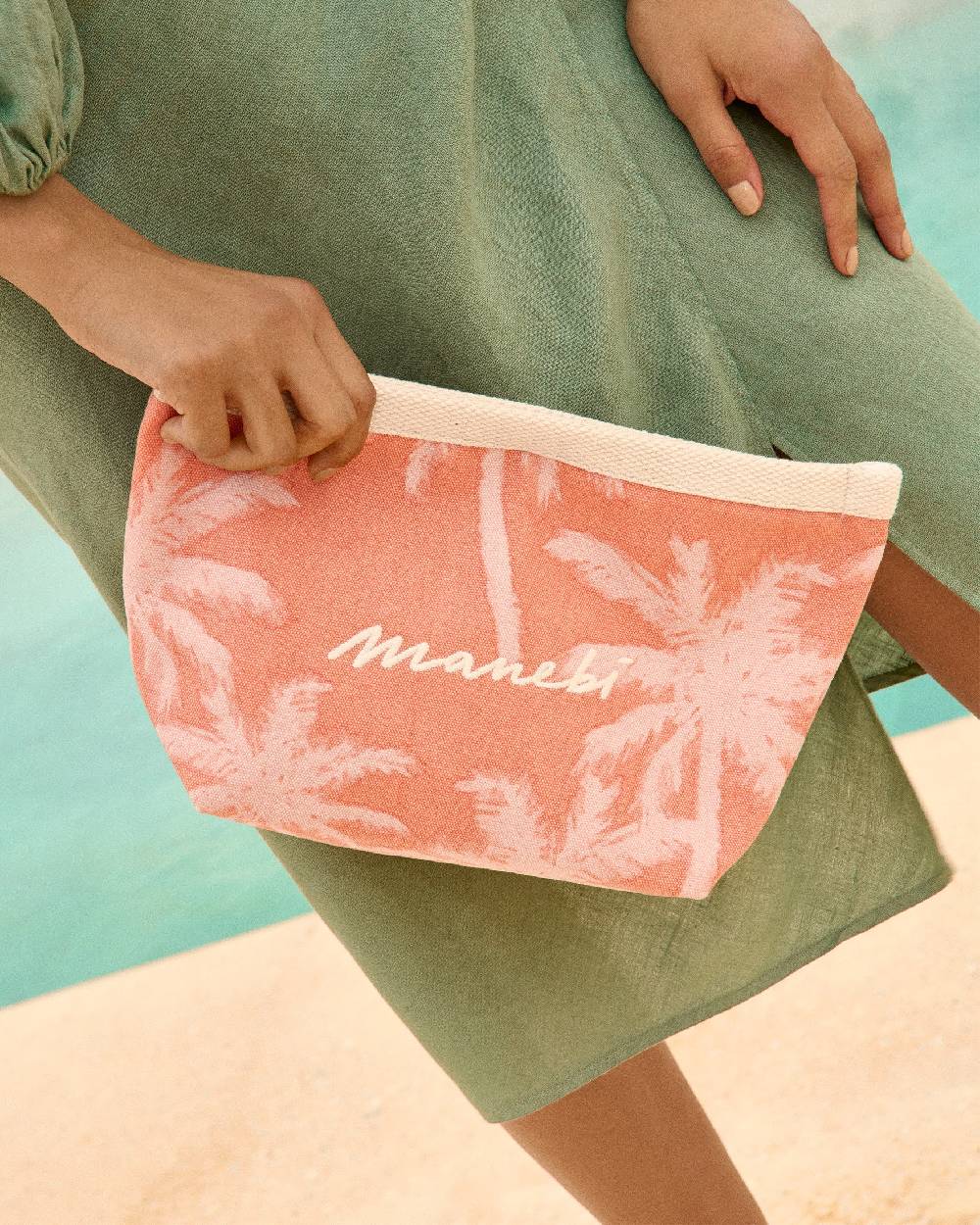 Manebí Canvas Tender2Tote - Sunbaked \u0026 Cream Pink Maxi Palm Vendita Economica