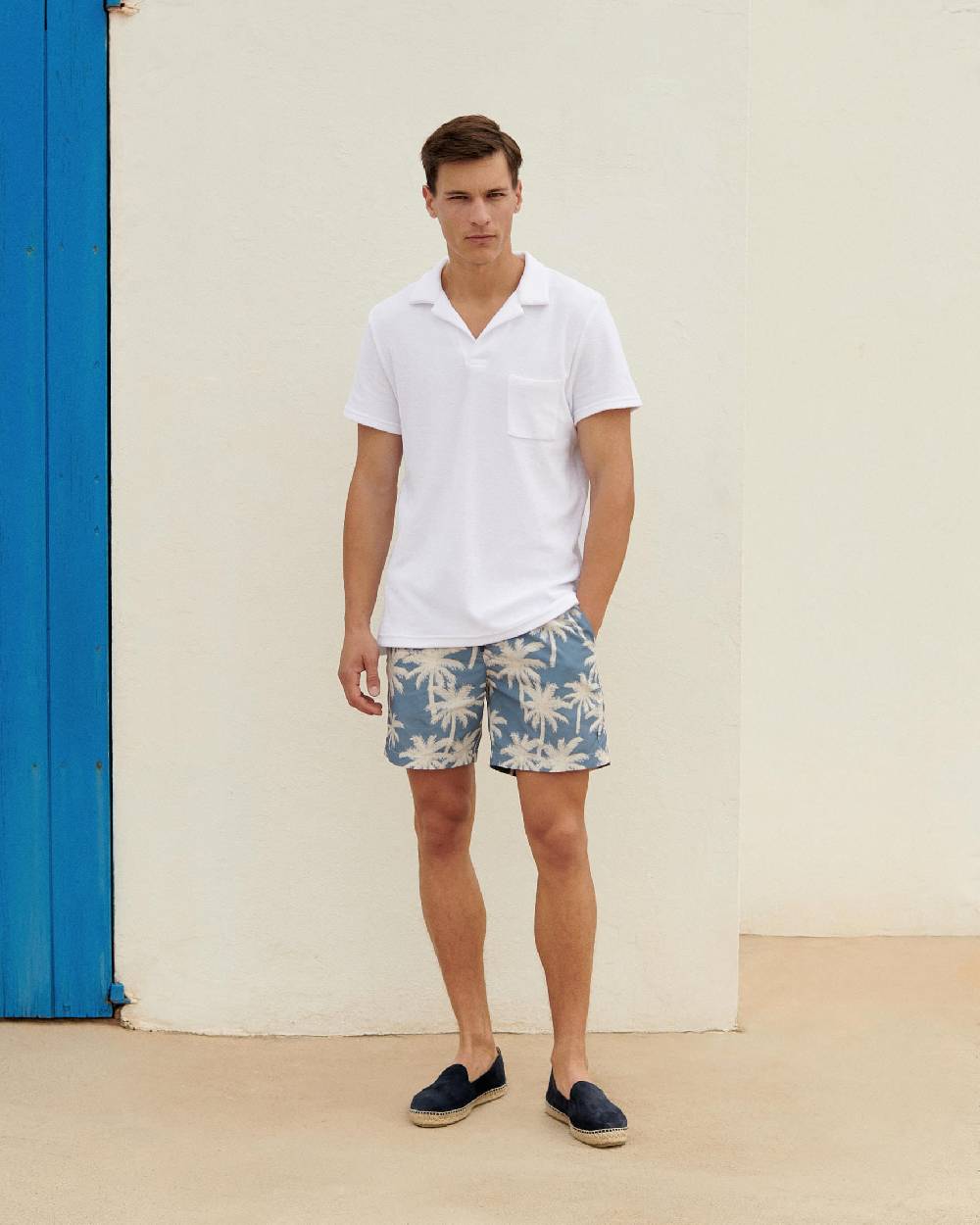 Manebí Printed Swim Shorts Hand Drawn - Gabardine Cotton Indigo Promozione