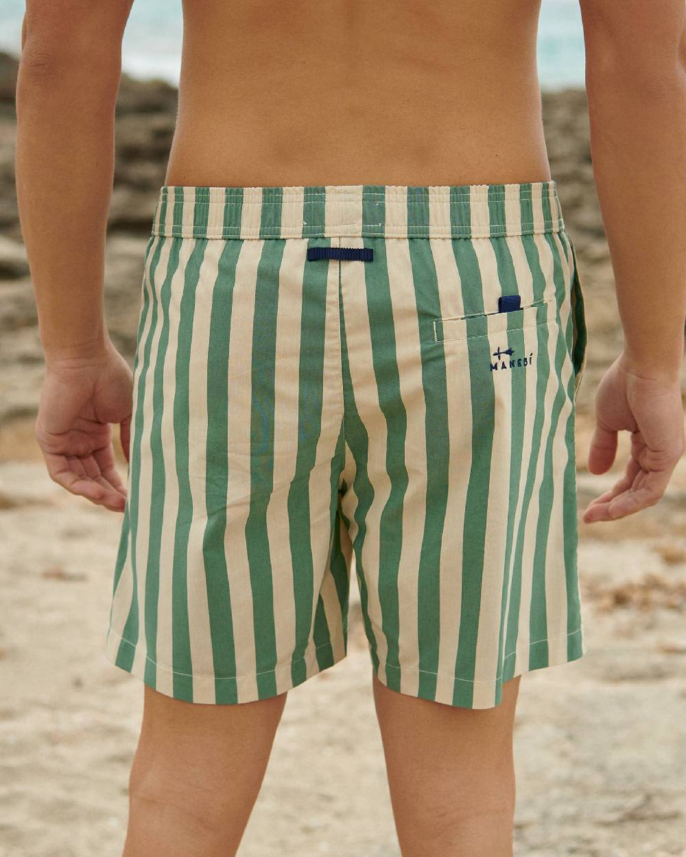 Manebí Printed Macro Stripes Swim Shorts - Kaki Green Macro Stripes Pezzi Unici