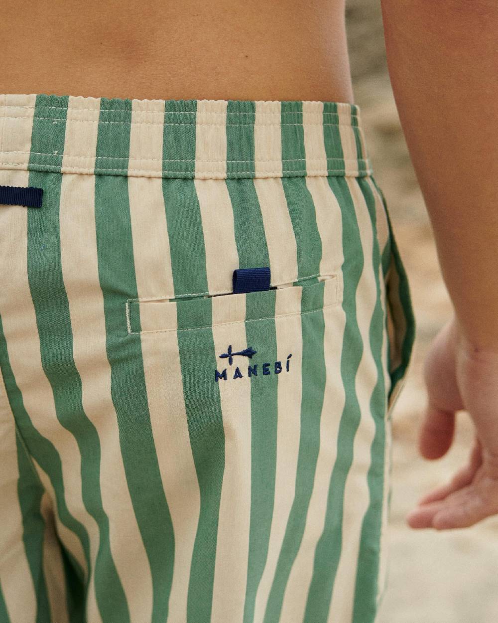 Manebí Printed Macro Stripes Swim Shorts - Kaki Green Macro Stripes Pezzi Unici