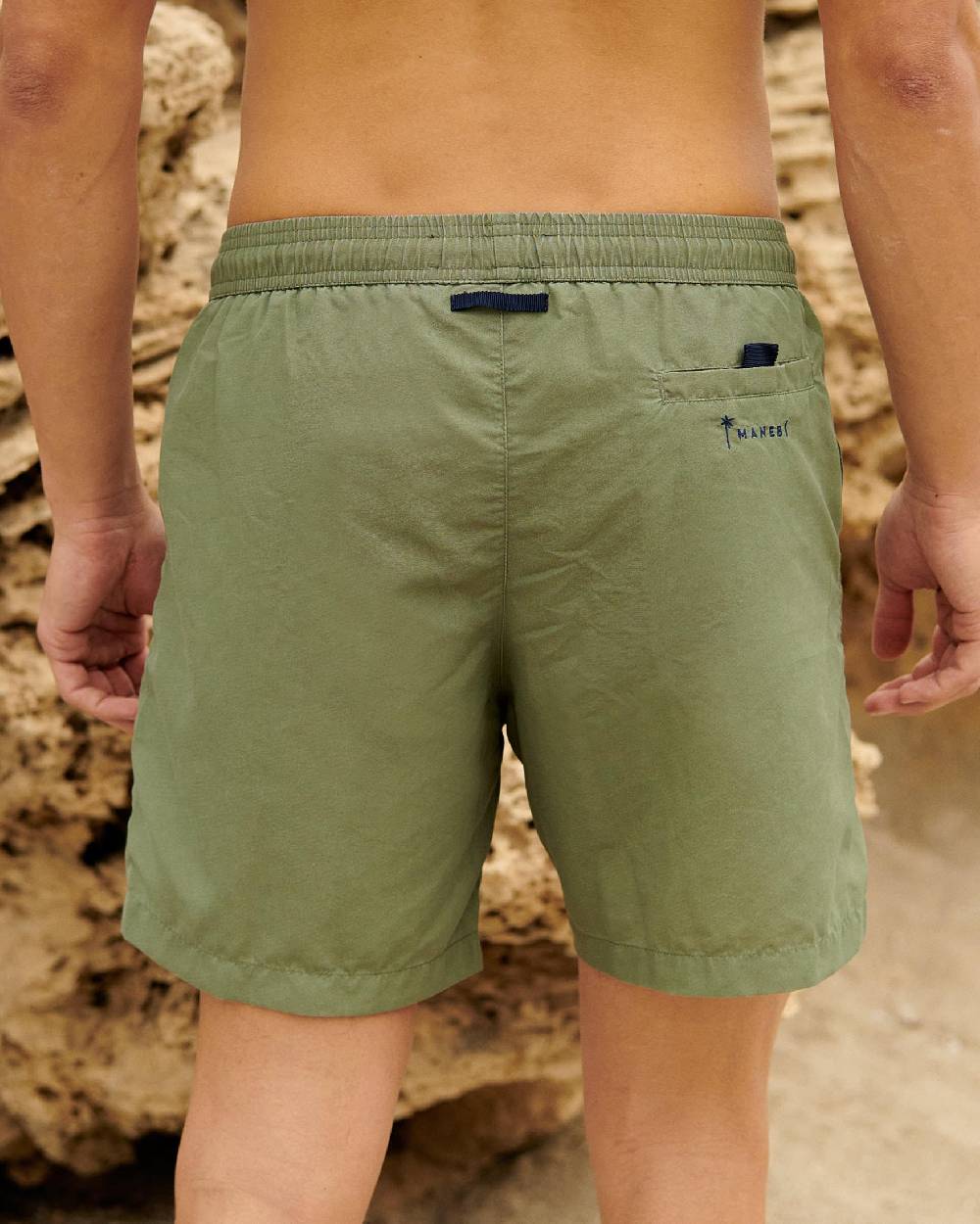 Manebí Solid Color Swim Shorts - Stone Washed Faded Kaki Green Negozi Online