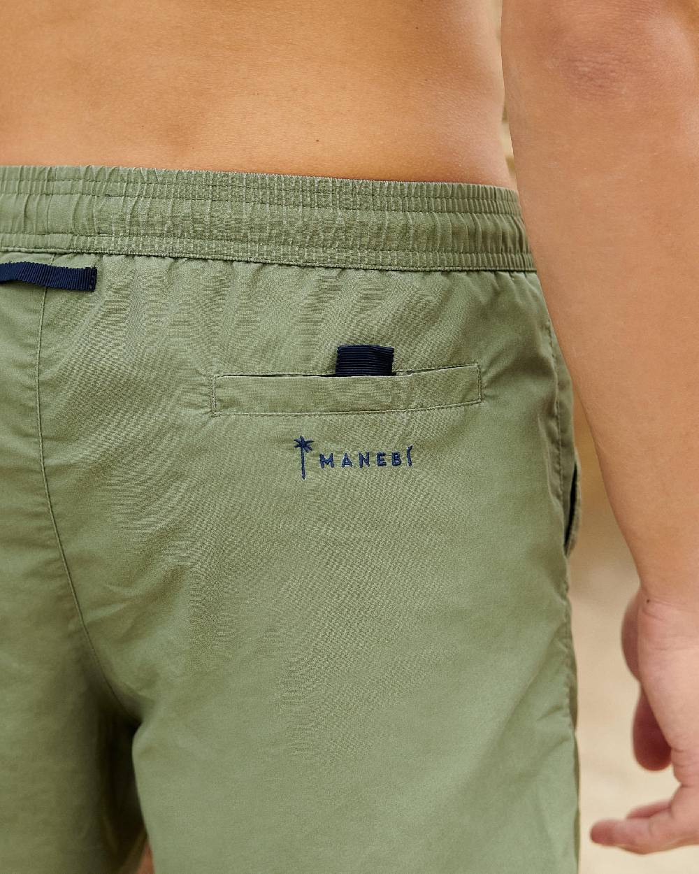 Manebí Solid Color Swim Shorts - Stone Washed Faded Kaki Green Negozi Online