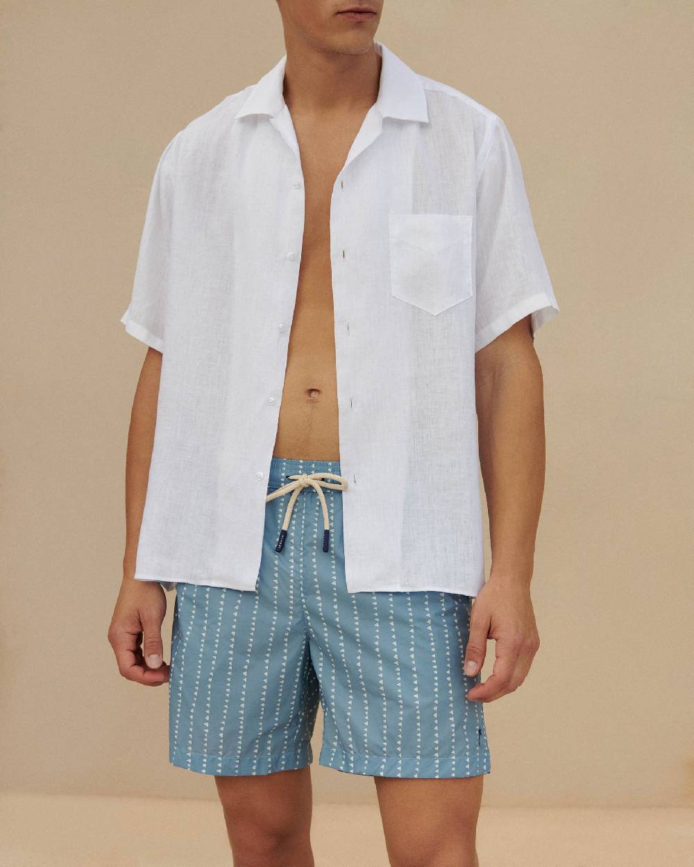 Manebí Printed Swim Shorts - Indigo with White Linear Triangles Affare Del Giorno
