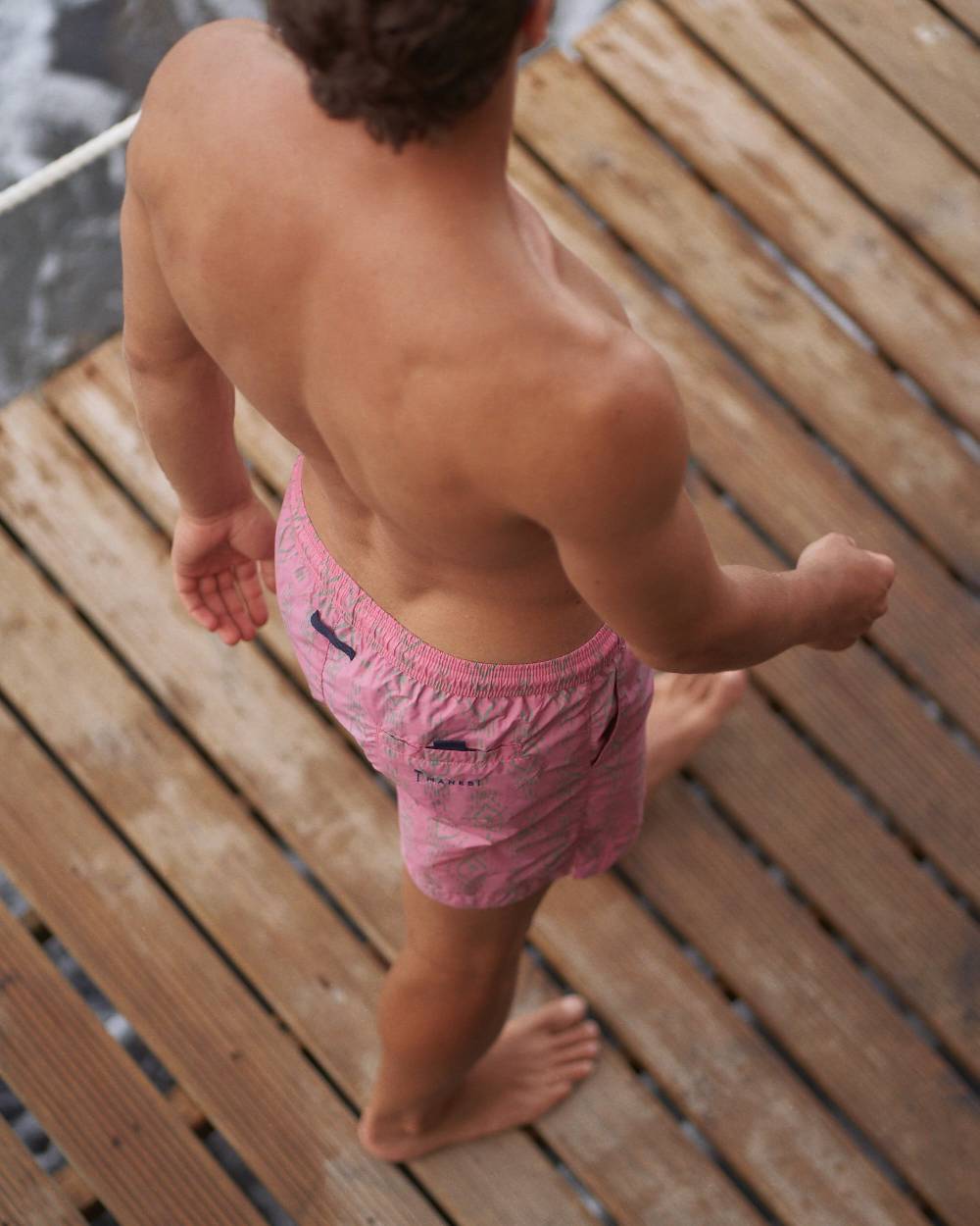 Manebí Printed Ikat With Palm Swim Shorts - Recycled Ultra Light Antique Rose Kaki Ikat W Palm Presa