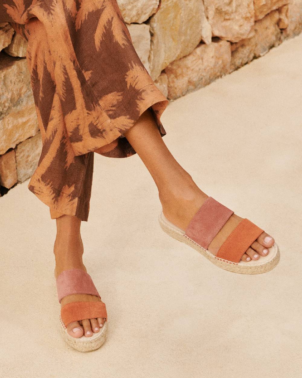 Manebí Suede Two Bands|Double Sole Sandals - Terracotta And Orange Rust Hotsell