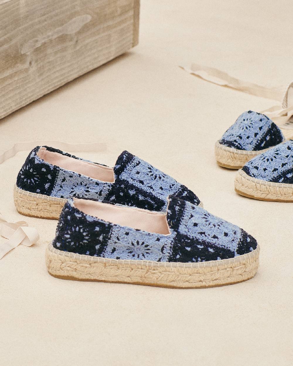 Manebí Cotton Crochet|Double Sole Espadrilles - Indigo \u0026 Navy Blue Negozio