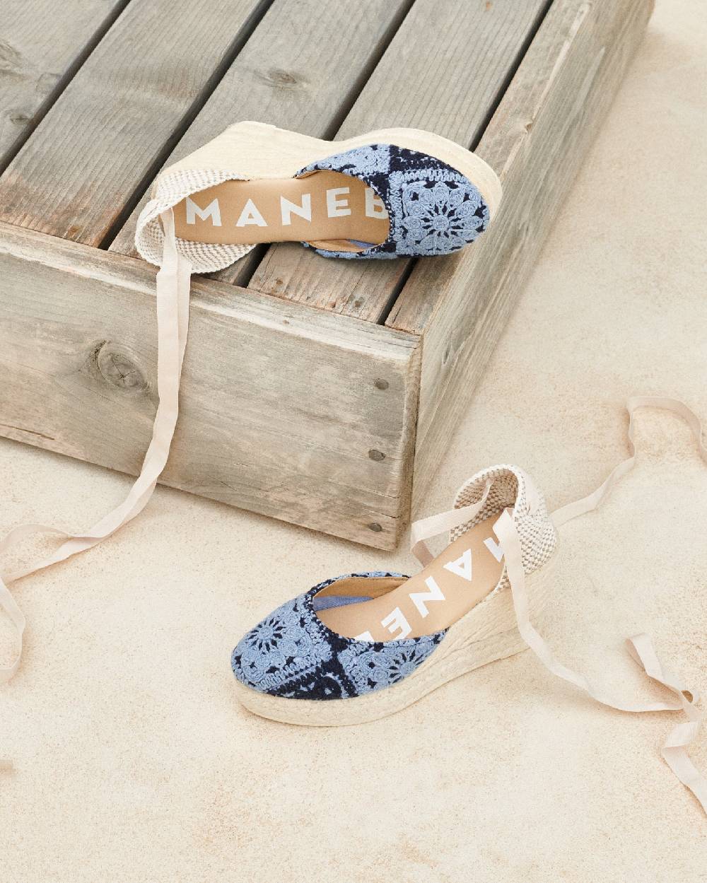 Manebí Cotton Crochet|Wedge Espadrilles - Indigo \u0026 Navy Blue In Saldo